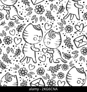 LE CHAT DONNE DU CŒUR au genou debout et fait la proposition de mariage émaillé dessin main dessin à la main dessin monochrome dessin sans couture dessin vectoriel Illustration FO Illustration de Vecteur