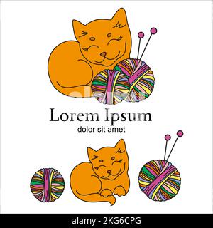 JEU de logos pour illustrations vectorielles animaux DE compagnie CAT KNITTER Cartoon pour impression Illustration de Vecteur