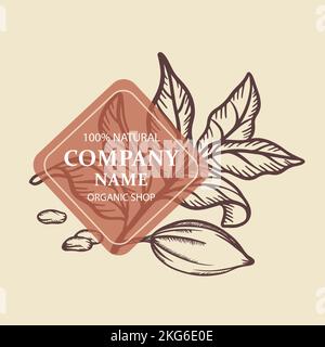 CACAO EN ESQUISSE conception d'autocollants et d'étiquettes pour la boutique biologique de produits à boire de dessert avec cachet dessin main clip Art Vector Illustration Set Illustration de Vecteur