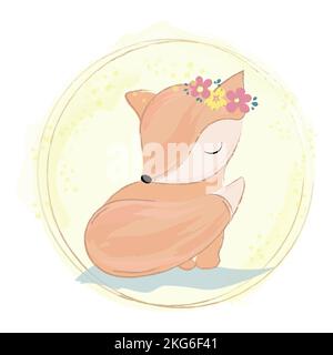 MIGNON RENARD Spring Cartoon Forest Funny Animal dessin à la main Vector Illustration Set pour l'impression Illustration de Vecteur