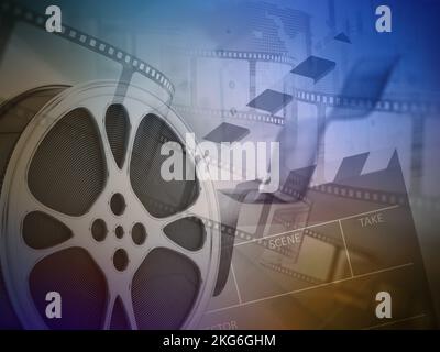 Arrière-plan de bobine de film vintage. 3D illustration. Banque D'Images