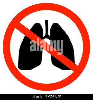 Silhouette noire des poumons dans le signe d'interdiction rouge isolé sur le blanc. Icône de vecteur ou élément de conception. Illustration de Vecteur