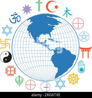 Symboles religieux autour de la planète Terre illustration Illustration de Vecteur