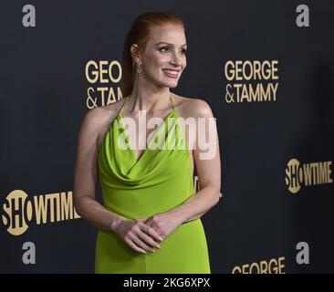 Los Angeles, États-Unis. 21st novembre 2022. Jessica Chastain, membre du casting, participe à la première de la série télévisée biographique « George & Tammy » de Showtime aux Goya Studios de Los Angeles, lundi, 21 novembre 2022. Scénario : la série limitée raconte le couple de puissance de la musique country, Tammy Wynette et George Jones, dont la relation compliquée (mais durable) a inspiré certains de la musique la plus emblématique de tous les temps. Photo de Jim Ruymen/UPI crédit: UPI/Alay Live News Banque D'Images