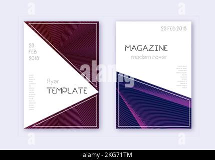 Ensemble de modèles de couverture triangulaire. Lignes abstraites violettes sur fond sombre. Housse indélébile. Catalogue unique, poster, modèle de livre, etc Illustration de Vecteur