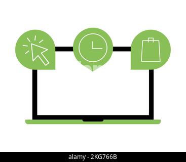 Cliquez sur et récupérez votre commande. Processus de livraison des marchandises sur ordinateur portable Illustration de Vecteur