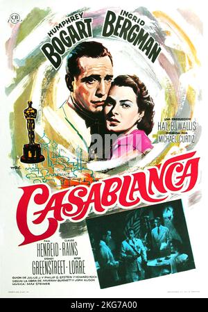 Casablanca année : 1942 Etats-Unis Directeur : Michael Curtiz Humphrey Bogart, Ingrid Bergman affiche espagnole Banque D'Images