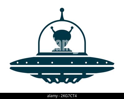 Icône ou logo de vaisseau spatial OVNI avec tête extraterrestre - illustration vectorielle isolée sur blanc Illustration de Vecteur