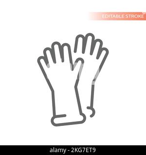 Porter des gants de protection Line Vector Icon. Symbole des gants de nettoyage en caoutchouc. Illustration de Vecteur