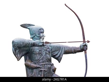 La statue de la Outlaw médiévale Robin des Bois. Banque D'Images