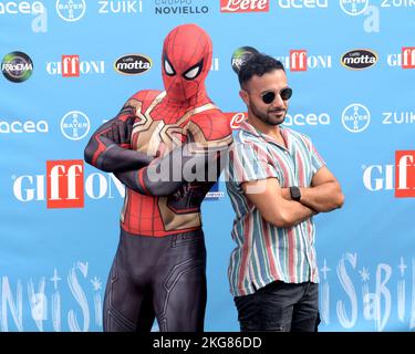 GIFFONI VALLE PIANA,ITALIE - 27 juillet,2022: Le stuntman italien et cojoueur de Spider-Man,Marko Noctis,et l'acteur italien et la voix Alex Polidori à Giff Banque D'Images