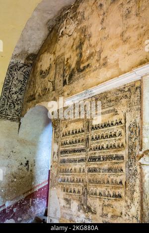 Fresque dans le Temple et le monastère de Santiago Apostal ou Saint James à Cuilapam de Guerrero, Oaxaca, Mexique, montrant tous les frères dominicains qui nous Banque D'Images