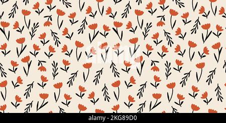 Motif vectoriel sans couture avec fleurs ditsy, motif fleuri minimaliste, fleurs d'automne. Illustration vectorielle Illustration de Vecteur