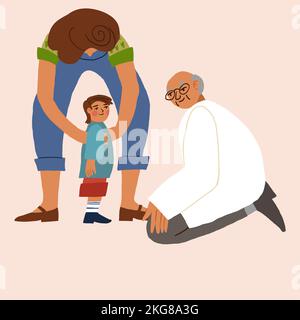 Enfant lors d'un rendez-vous avec un médecin. Mère et fils à la visite d'un médecin. Illustration vectorielle Illustration de Vecteur