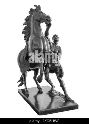 Statue de l'homme et du cheval isolée sur blanc avec un chemin d'écrêtage Banque D'Images