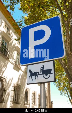 Portugal, Evora, signalisation parking pour cheval et calèche Banque D'Images