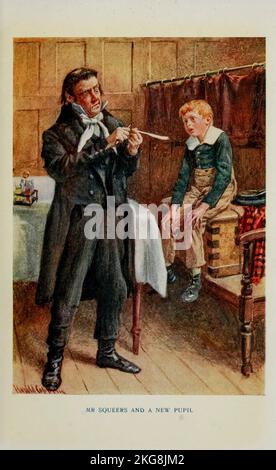 M. Squeers de Nicholas Nickleby et un nouvel élève du livre les enfants de rêve de Dickens de Mary Angela Dickens (petite-fille de Charles Dickens) et illustré par Harold Copping publié en 1900 par Raphael Tuck and Sons London Banque D'Images