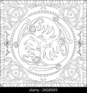 Page de coloriage Illustration en format carré pour adultes, Tritkelion Celtic Knot Mandala Design Illustration de Vecteur