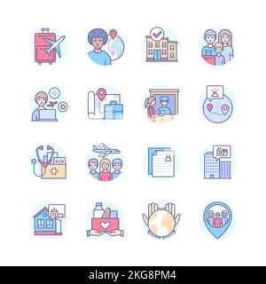 Déplacement et migration - jeu d'icônes de style de conception de ligne Illustration de Vecteur