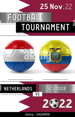 Match de football des pays-Bas et de l'Equateur - Tournoi 2022 - illustration 3D Banque D'Images