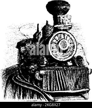 Vue avant d'une locomotive à vapeur 1800s illustration du transport. Dessin imaginaire fantaisie. Illustration de Vecteur