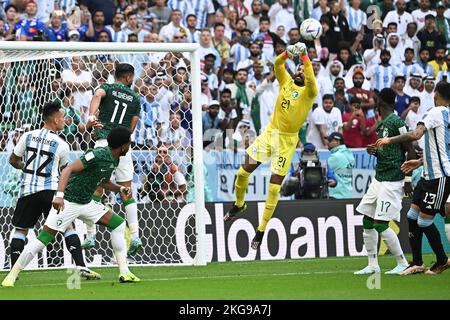 Doha, Qatar, 22/11/2022, Mohammed Al-Owais, d'Arabie saoudite, pendant le match Argentine contre Arabie saoudite de la coupe du monde de la Fifa Qatar 2022 au stade Lusail de Doha, Qatar, sur 22 novembre 2022. Photo de Laurent Zabulon/ABACAPRESS.COM Banque D'Images