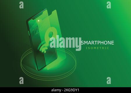 Bannière technologique 5G ou 6G avec smartphone sur le thème vert. Illustration de Vecteur