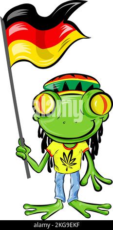 Drôle allemagne rasta grenouille, dessin animé isolé sur fond blanc Illustration de Vecteur