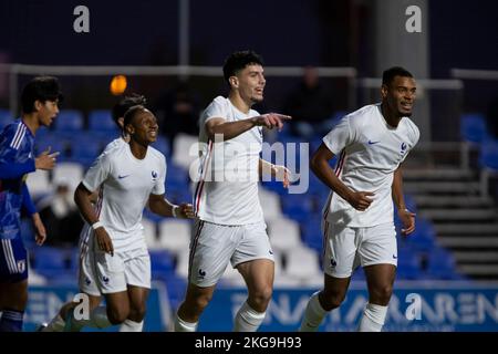 Célébration de but, 1-0 but ABLINE MATTHIS, FRANCE U20 vs JAPON U20, hommes, match amical, Wek de football, Pinatar Arena football Center. Espagne, région Banque D'Images