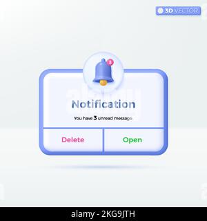 Symboles d'icône de bannière de la page Notifications de rappel. Publicité, planification des affaires, événements, lettre de rappel concept de courriel en ligne. 3D vecteur isolé illu Illustration de Vecteur