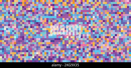 Mosaïque de pixels multicolores dominée par le violet, l'orange et le bleu. Motif graphique vectoriel en facettes. Couleurs CMJN Illustration de Vecteur