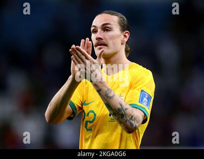 Al Wukair, Qatar, 22nd novembre 2022. Jackson Irvine d'Australie pendant le match de la coupe du monde de la FIFA 2022 au stade Al Janoub, Al Wukair. Le crédit photo devrait se lire: David Klein / Sportimage Banque D'Images