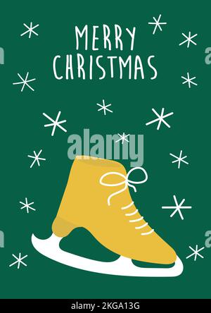 Icône de patins à glace dessinés à la main dans le vecteur. Patins à glace Doodle - carte de Noël. Motif carte de vœux de joyeux Noël. Design scandinave minimaliste Illustration de Vecteur