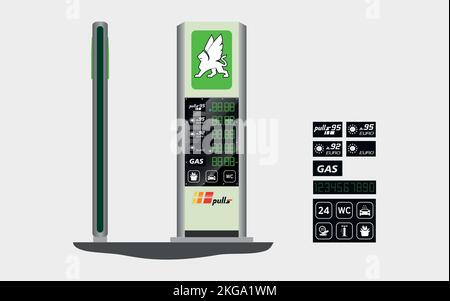 stèle vectorielle avec carte électronique et prix de l'essence pour les stations-service Illustration de Vecteur
