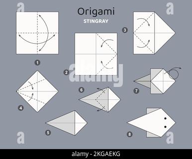 Tutoriel Origami. Jeu d'origami pour enfants Stingray Illustration de Vecteur