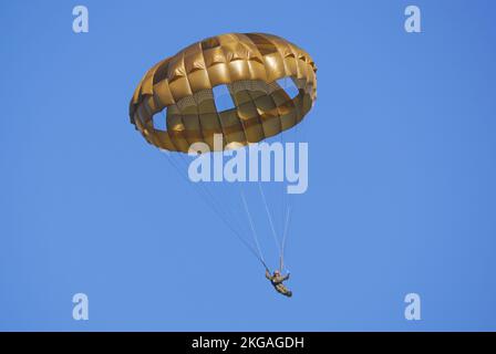 Préfecture de Chiba, Japon - 10 janvier 2010 : parachutiste de la JGSDF (force d'autodéfense terrestre du Japon). Banque D'Images