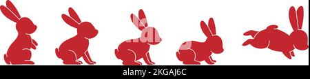 Ensemble de lapins rouges. Symboles lapin. Silhouette de lièvre. Icône d'animal de ferme Illustration de Vecteur