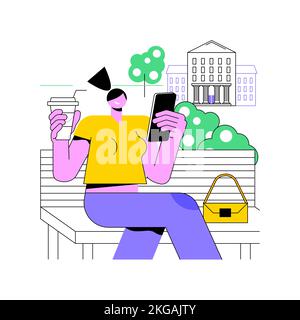 Appeler des amis a isolé des illustrations vectorielles de dessins animés. Belle fille appelle des amis assis dans le parc urbain, style de vie urbain, parler avec des gens en ligne, gadgets utilisation vecteur caricature. Illustration de Vecteur