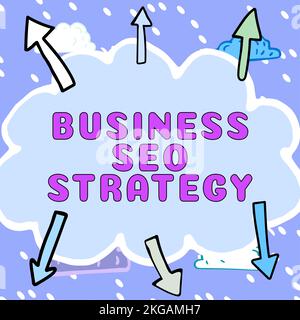 Affiche textuelle indiquant Business Seo Strategy. Business Showcase optimisation du site Web pour augmenter le nombre de visites Banque D'Images