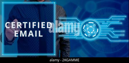 Affiche textuelle indiquant l'adresse e-mail certifiée. E-mail de présentation de l'entreprise dont l'envoi est certifié par un tiers neutre Banque D'Images