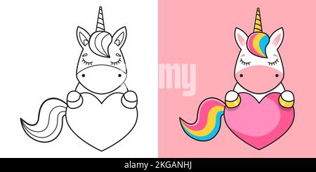 licorne rose mignonne. Livre de coloriage pour enfants. Illustration pour la coloration. Illustration vectorielle. Illustration de Vecteur