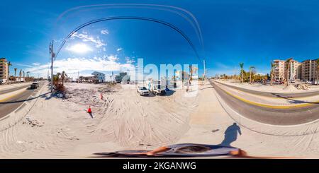 Vue panoramique à 360° de Fort Myers, FL, États-Unis - 20 novembre 2022: 360 photo sphérique fort Myers Beach FL ouragan Ian après le nettoyage et la récupération