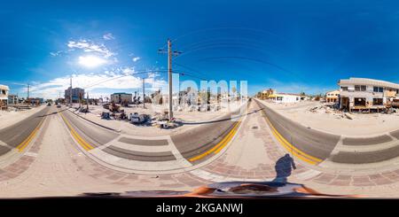 Vue panoramique à 360° de Fort Myers, FL, États-Unis - 20 novembre 2022: 360 photo sphérique fort Myers Beach FL ouragan Ian après le nettoyage et la récupération