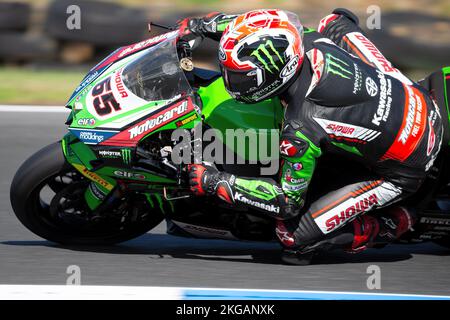 Phillip Island, Australie, 19 novembre 2022. Jonathan Rea du Royaume-Uni à bord de l'équipe de course Kawasaki WorldSBK Kawasaki lors du Championnat du monde de Superbike 2022 de FIM au circuit de Phillip Island sur 19 novembre 2022 à Phillip Island, en Australie. Crédit : Dave Helison/Alamy Live News Banque D'Images