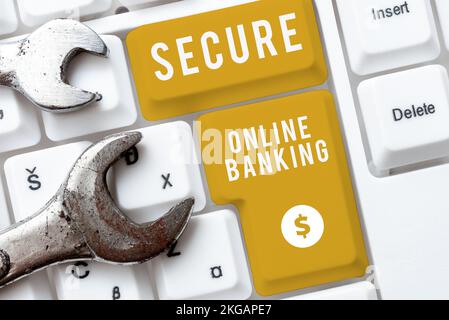 Texte d'écriture Secure Online Banking. Concept d'entreprise manière sûre de gérer les comptes sur Internet Banque D'Images