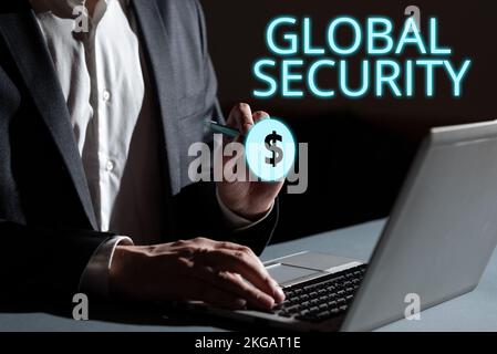 Légende de texte présentant Global Security. Protection des idées commerciales du monde contre la guerre et d'autres menaces Banque D'Images