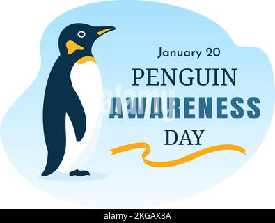 Happy Penguin Awareness Day on 20 janvier pour maintenir la population de pingouins et l'habitat naturel dans le dessin-modèle de dessin à la main Illustration de Vecteur