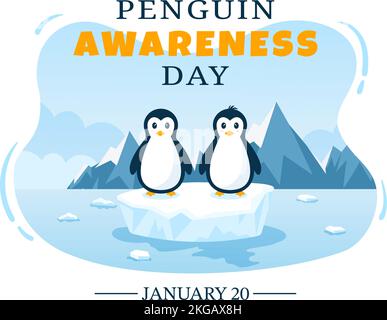 Happy Penguin Awareness Day on 20 janvier pour maintenir la population de pingouins et l'habitat naturel dans le dessin-modèle de dessin à la main Illustration de Vecteur