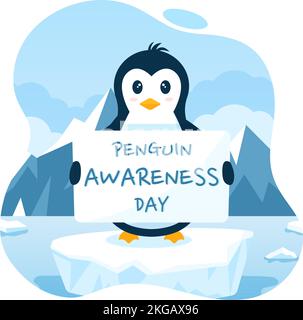 Happy Penguin Awareness Day on 20 janvier pour maintenir la population de pingouins et l'habitat naturel dans le dessin-modèle de dessin à la main Illustration de Vecteur