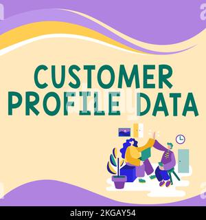 Légende conceptuelle données de profil client. Rapport de présentation d'entreprise sur le type de personne qu'une entreprise négocie Banque D'Images